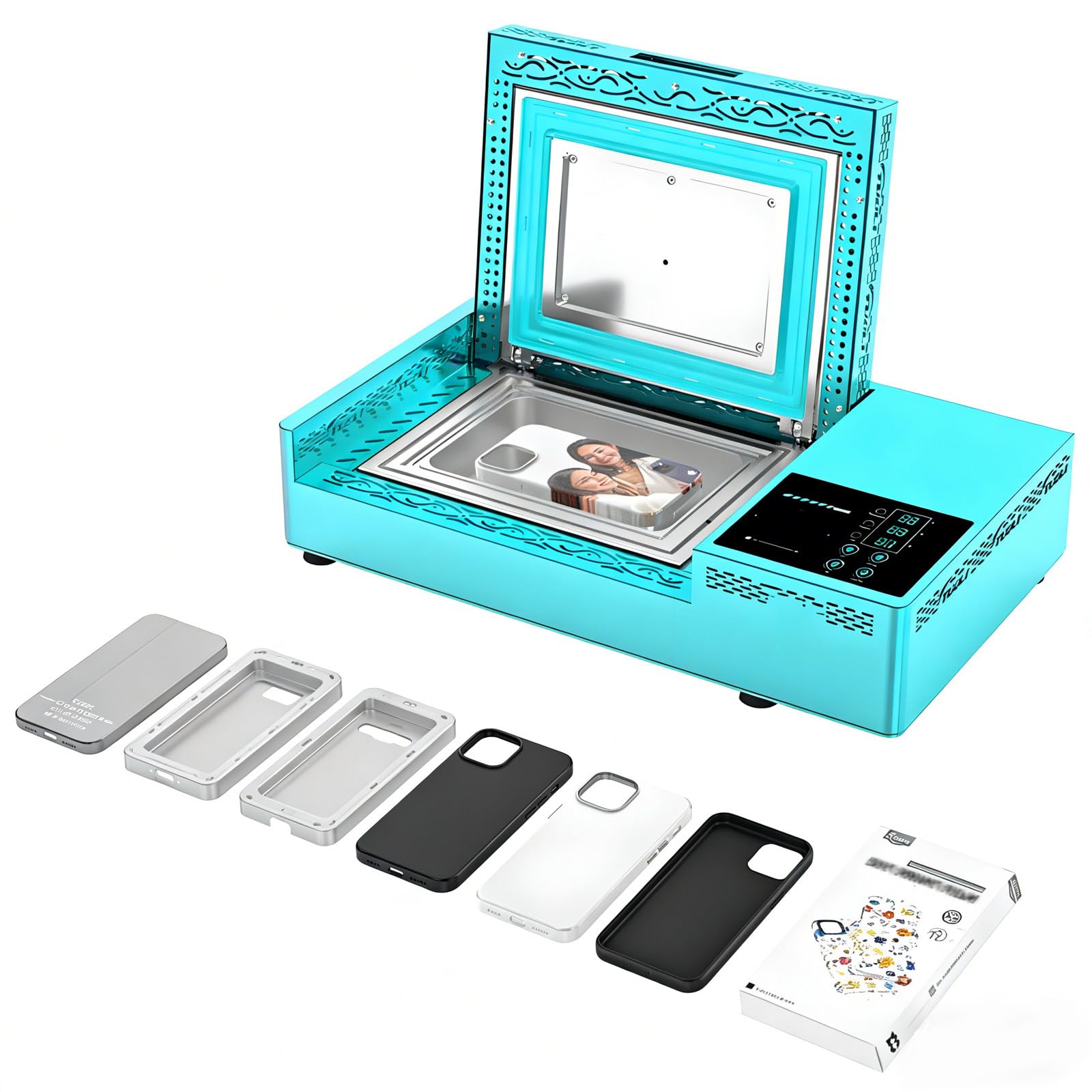3D sublimacyjna prasa termiczna do etui na telefon – szybkie nagrzewanie 180°C, próżniowy zestaw transferowy, kompatybilny z iPhone/Android, zawiera 2 wymienne formy i 20 pustych etui