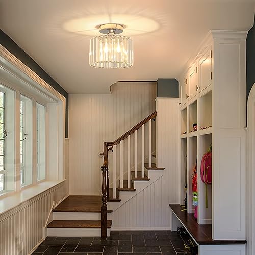 Miniatura 8 de BUXVRCS Lámpara de techo semiempotrada, moderna lámpara de techo de cristal, pequeña lámpara de techo para sala de estar, dormitorio, pasillo, baño,