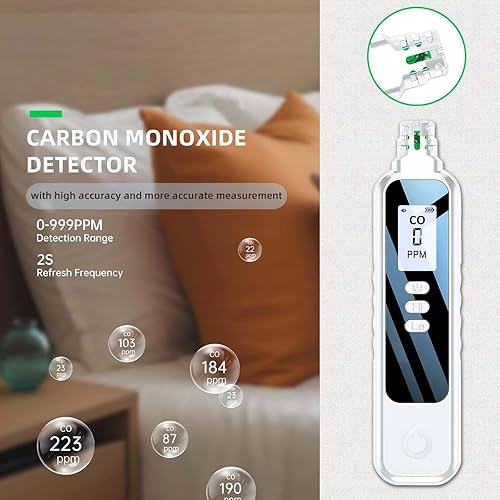 Miniatura 3 de Mini detectores de monóxido de carbono, rango 0-999PPM, detector de CO portátil de mano con pantalla LCD retroiluminada, sensor de alta precisión