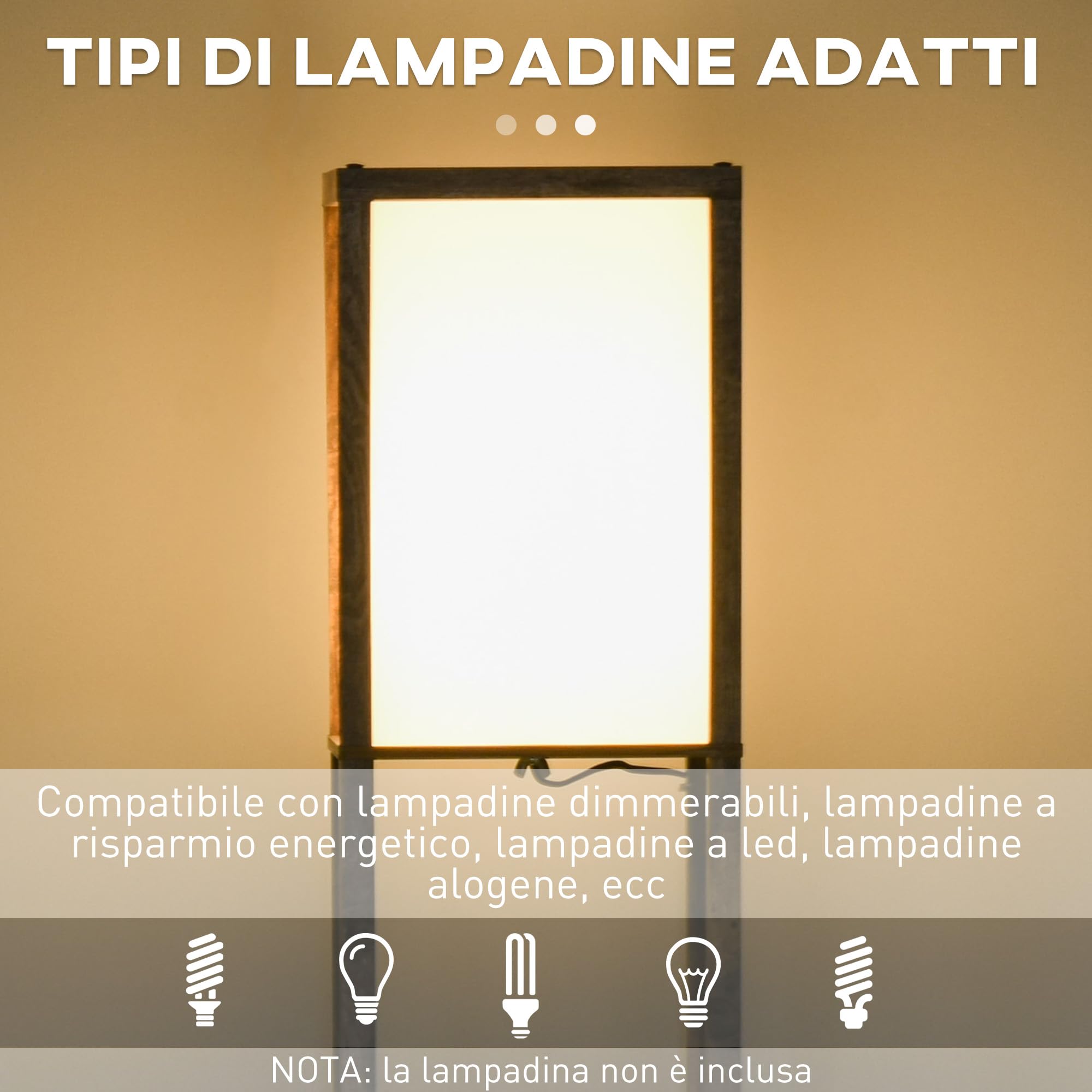 HOMCOM Lampada da Terra Piantana 40W con 3 Scaffale, Attacco E27, Lampada da Pavimento Moderno con Paralume in Acrilico, Soggiorno, Salotto, Camera da Letto, Studio, Ufficio, 26x26x160cm, Color Legno