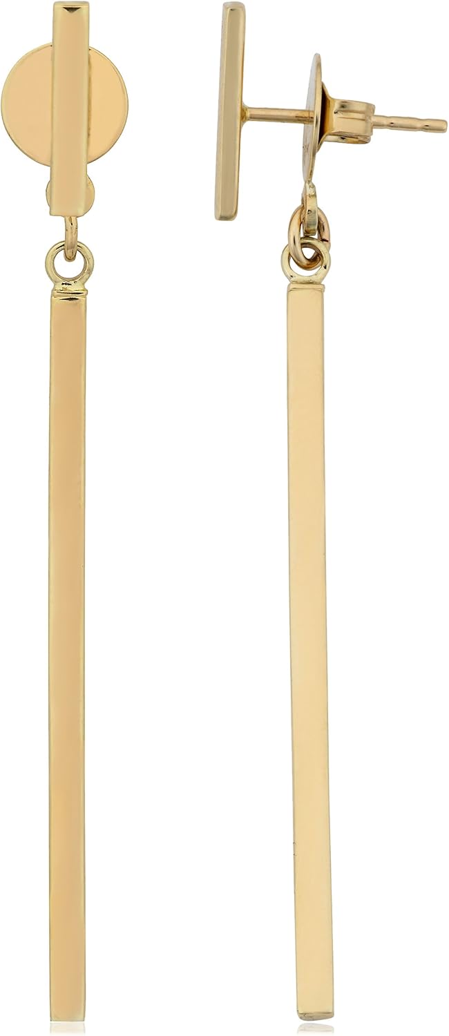 Kooljewelry 14k Yellow Gold High Polish Bar Front Back Dangle Earrings