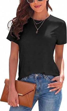 Hilor Womens Cotton T Shirts Short Sleeve Crew Neck Tops Basic Summer Tee