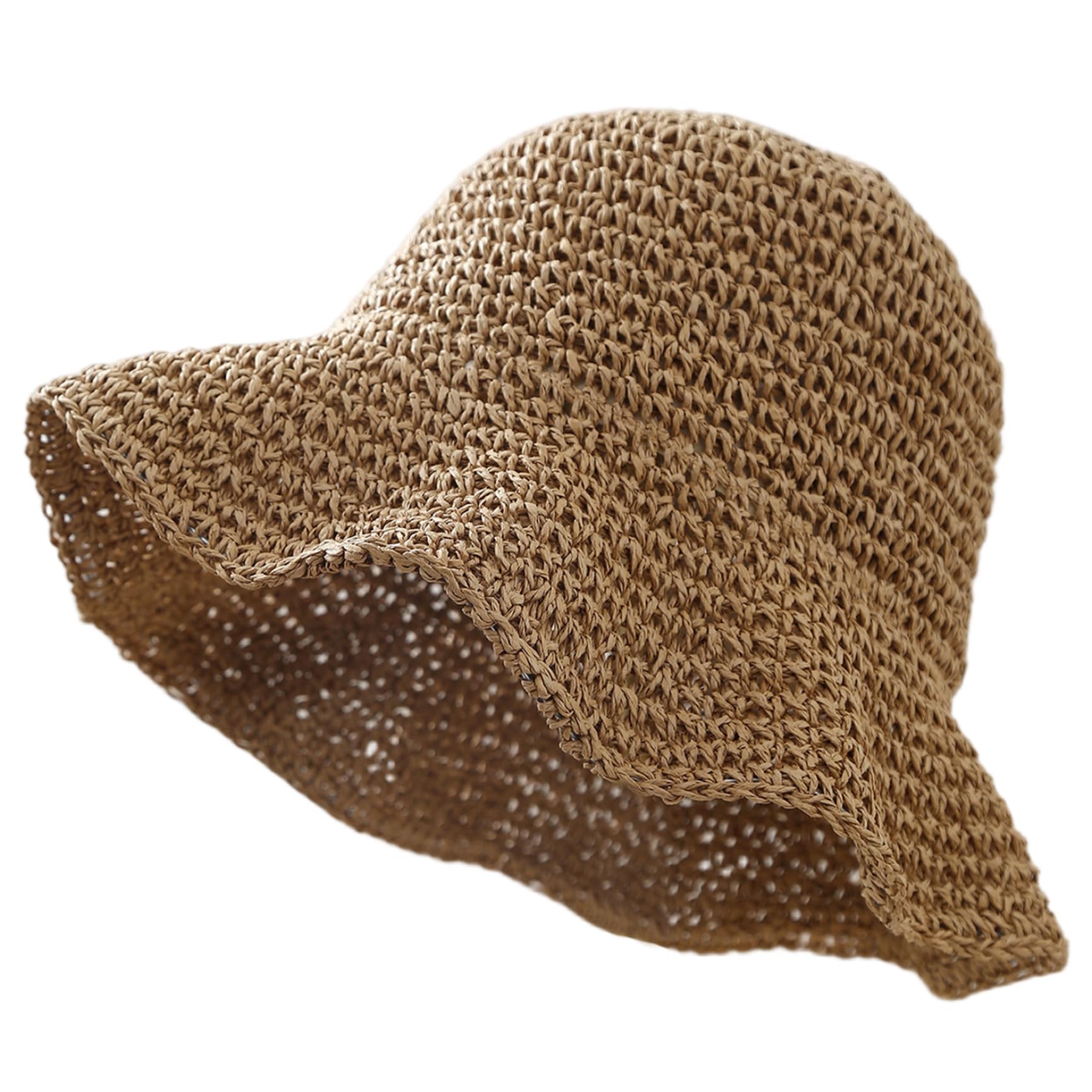 Monetais Woven Bucket Hat, Straw Bucket Hat for Women - Uv Protective Woven Beach Hats with Adjustable Brim, Khaki