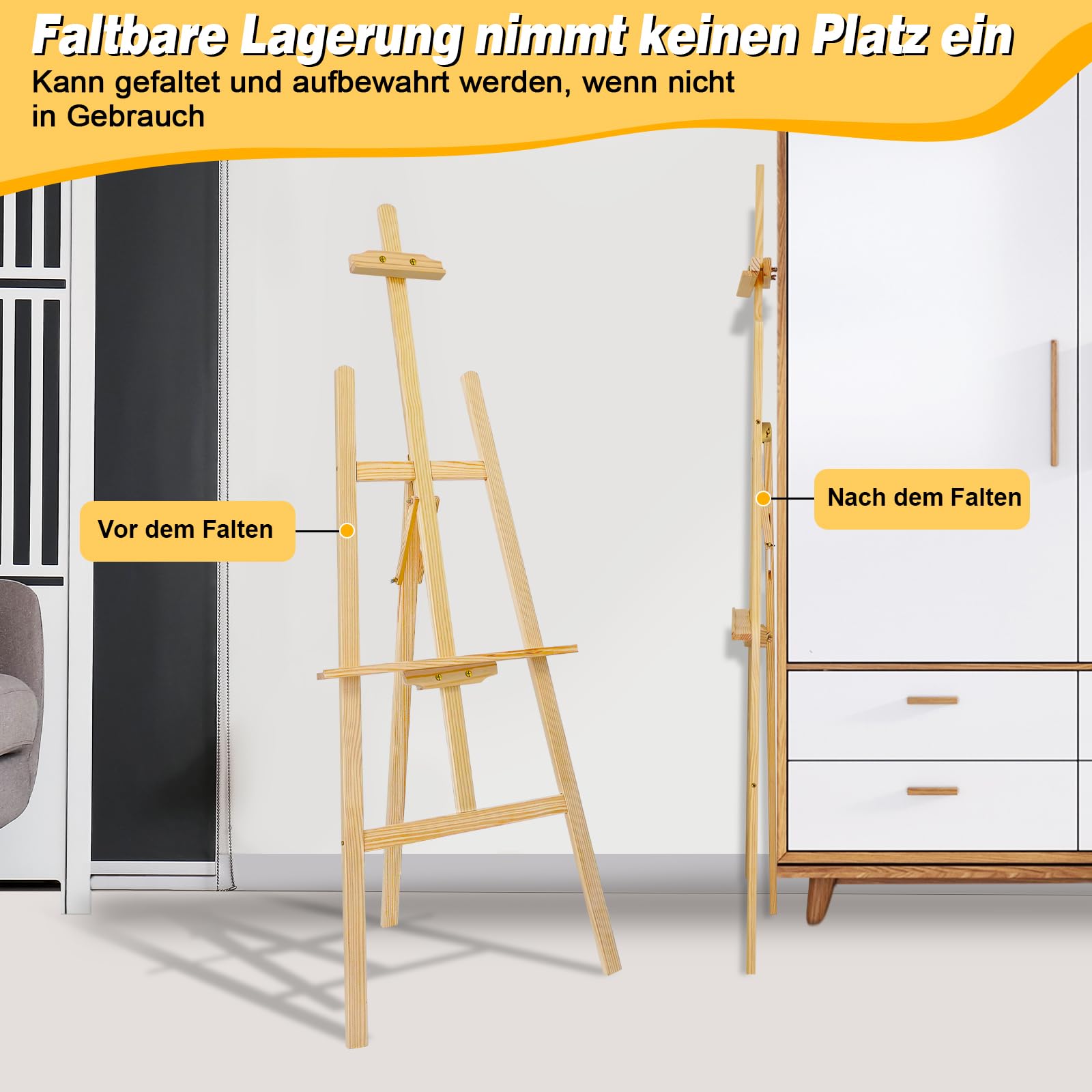 Chevalet en bois réglable de 150 cm pour toile jusqu'à 116 cm – Chevalet de terrain robuste pour adultes et enfants, idéal pour la peinture, le ding et les projets créatifs