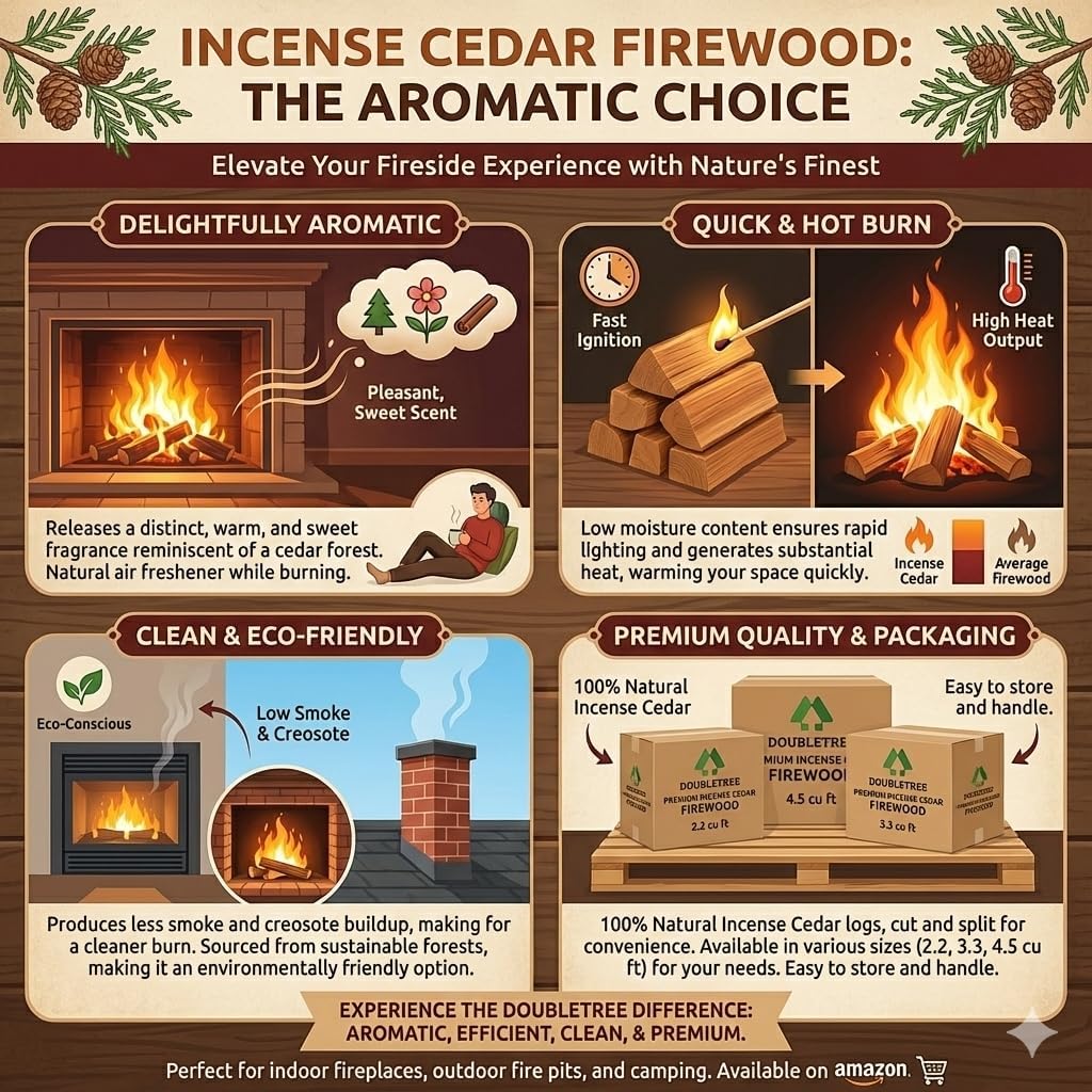 Double Tree - Kiln Dried Premium Incense Cedar Firewood (16inch Logs) (Includes Firestarter) (Large 2.2 Cubic ft for Fireplace,Campfire,Wood Stove, Fire Pit, Split Wood for Solo Stove or Breeo)