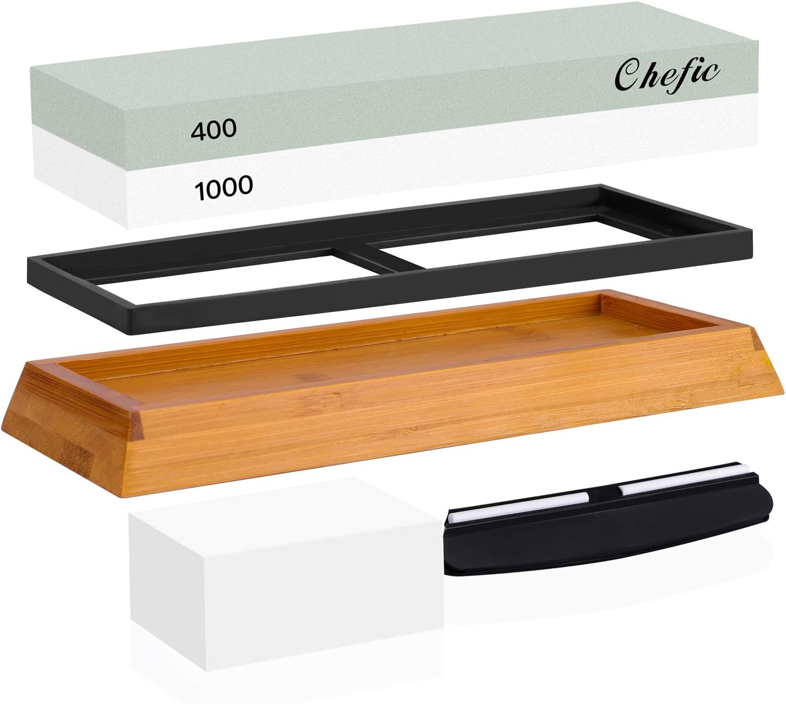 Chefic Whetstone 2-IN-1 Premium Sharpening Stone 400/1000 Grit Waterstones Kit - Chefic Knife Sharpener Stone Safe Honing Holder Silicone Base Included, Polishing Tool for Kitchen/Pocket Knives/Blade