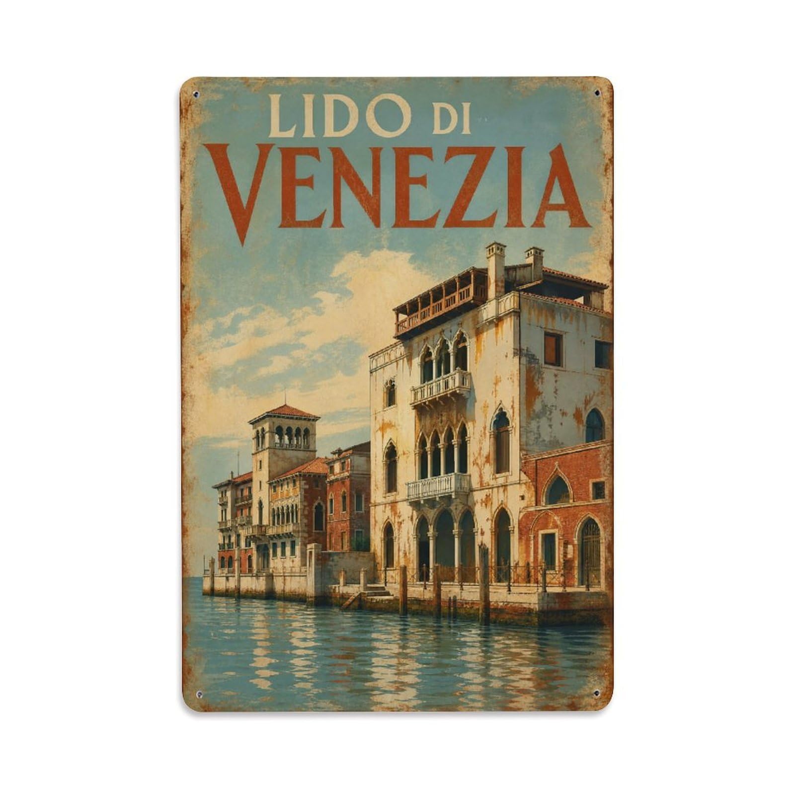 Huiyhb 8X12inch(20X30cm) Vintage Travel Lido Venezia Seaside Architecture Italy Metal Tin Sign