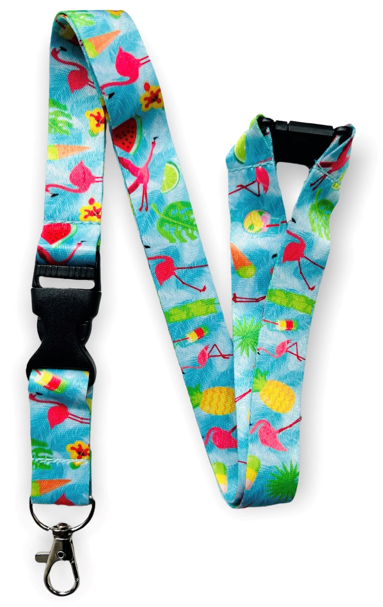 Pac Supplies Global Flamingo Tropical Breeze Lanyard With Detachable Buckle Clip & Safety Breakaway