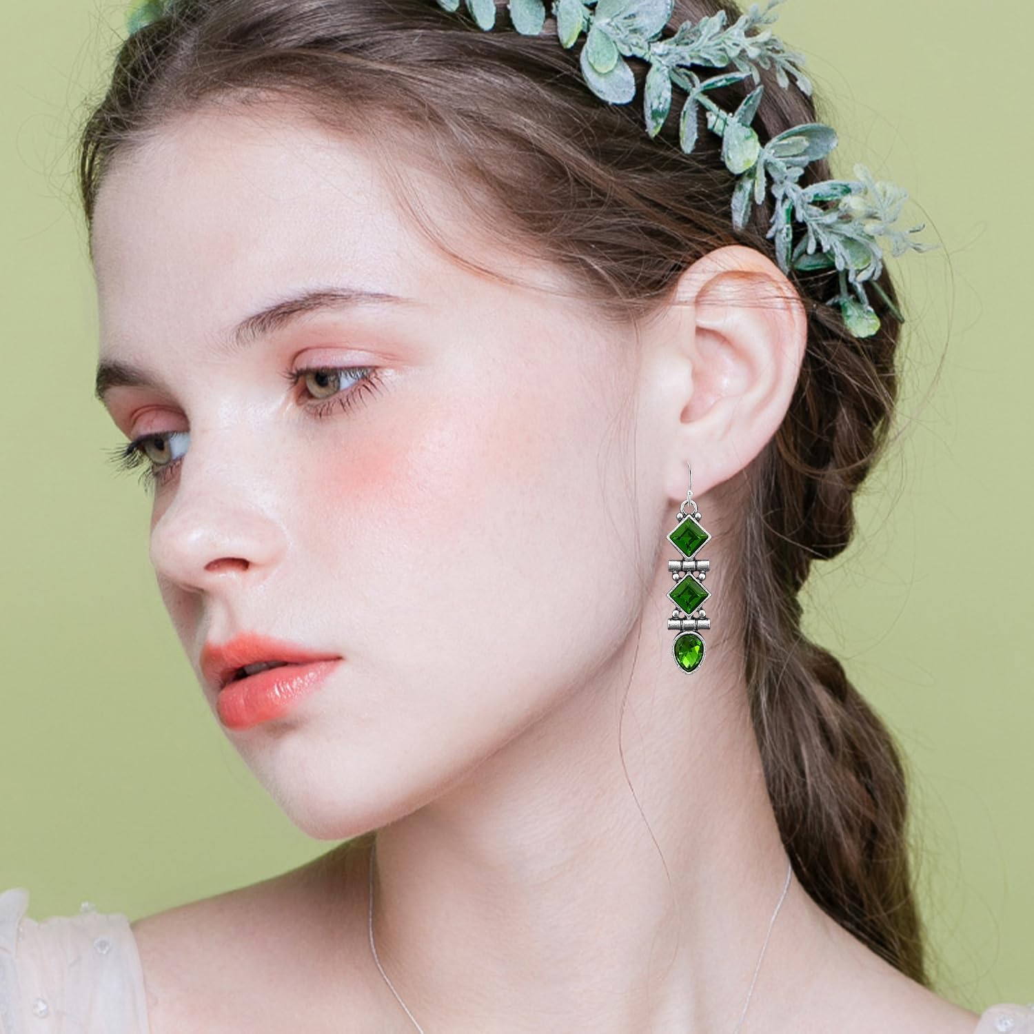 Bohemian Vintage Silver Crystal Square Dangle Drop Earrings Ethnic Geometry Hook Earrings For Women - Image 2