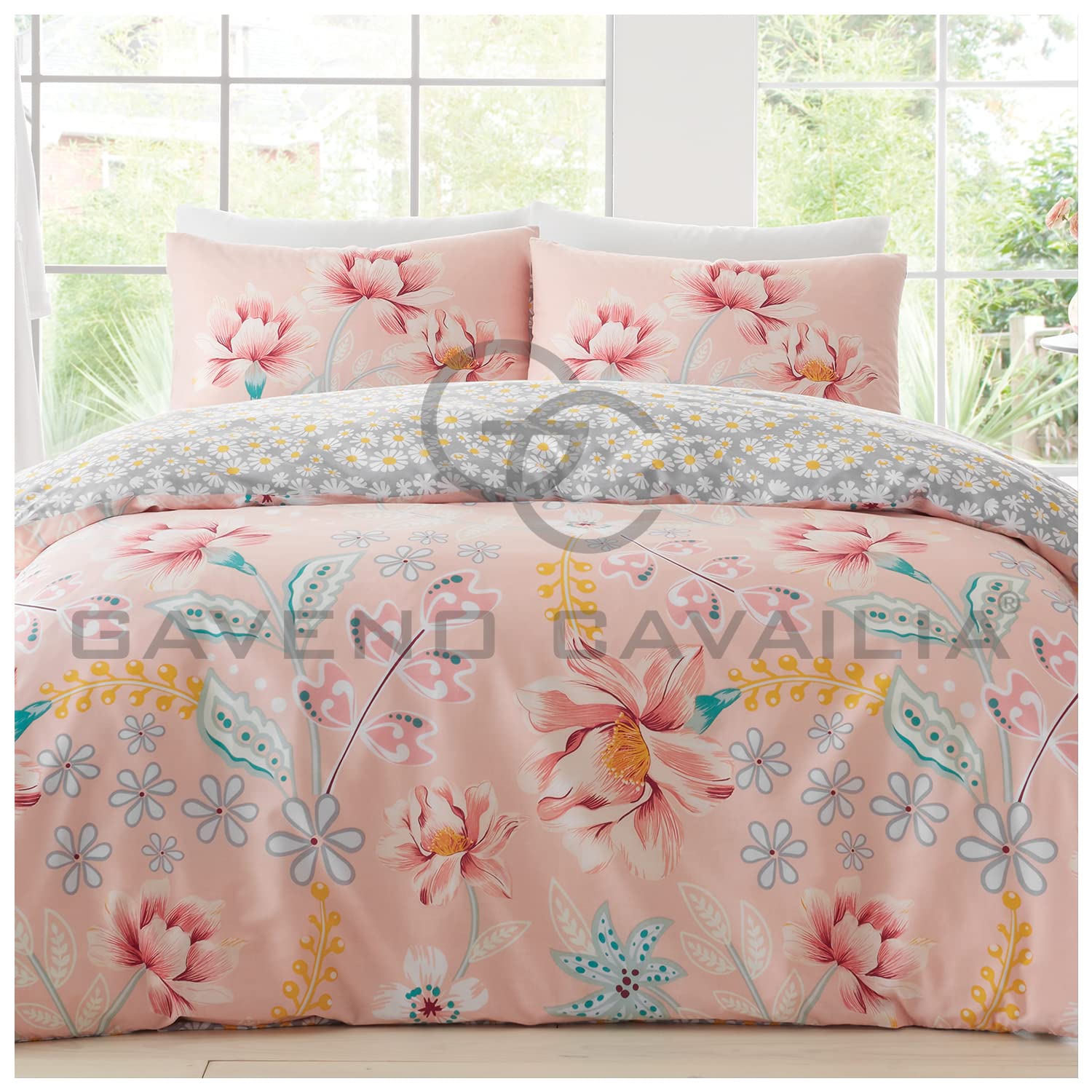 GC GAVENO CAVAILIA Reversible Floral Duvet Cover, Daisy Double Bedding Set - Image 2