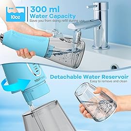 Water Dental Flosser Teeth Cleaner Pick, H2ofloss Cordless Portable Oral Irrigator,5 Mode IPX7 Waterproof Teeth Picks 300ML Rechargeable WaterFlosser for Teeth Cleaning Sky Blue