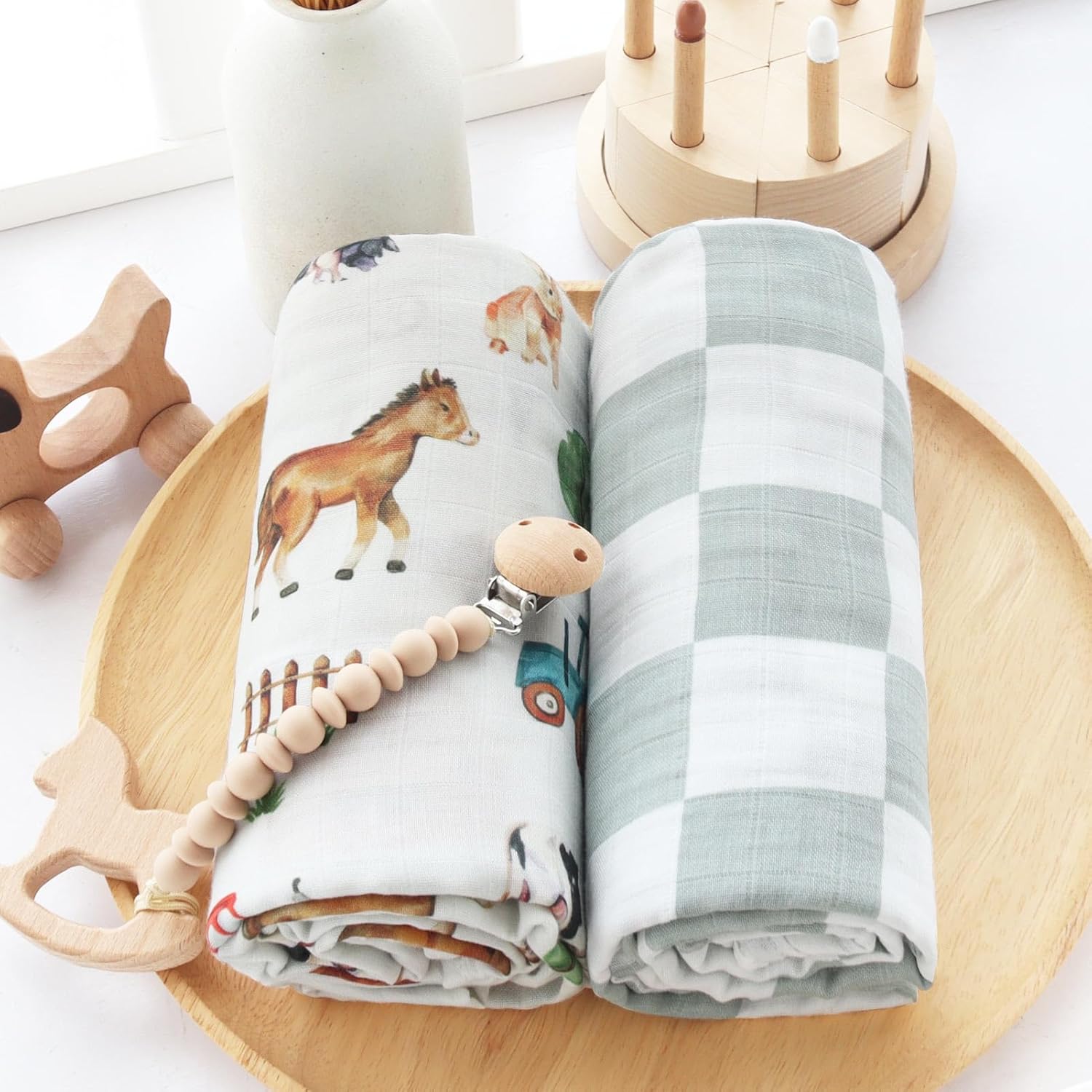 LifeTree Muslin Swaddle Blankets, Farm Animals Baby Swaddling Wrap Nursery Receiving Blanket for Boys & Girls, Soft 70% Viscose from Bamboo and 30% Cotton, Large 47 x 47 inches - Image 7