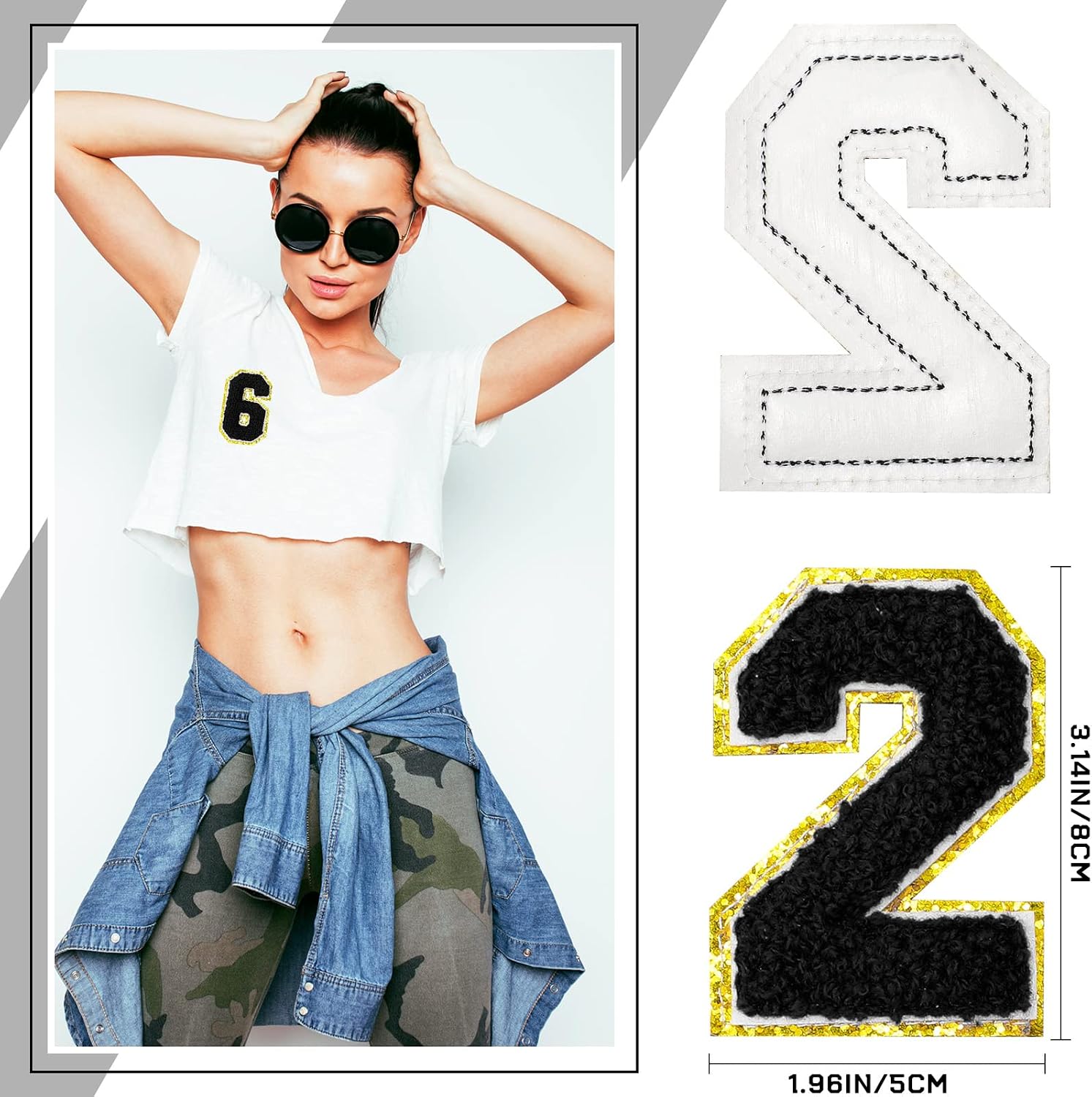 20 Pcs 3.15 in Chenille Iron on Numbers Patches Embroidery with Glitter Sequins Sew 0-9 Applique for DIY Clothing Team Uniform Sports T-Shirt Football Jeans Bags Decors(Black)