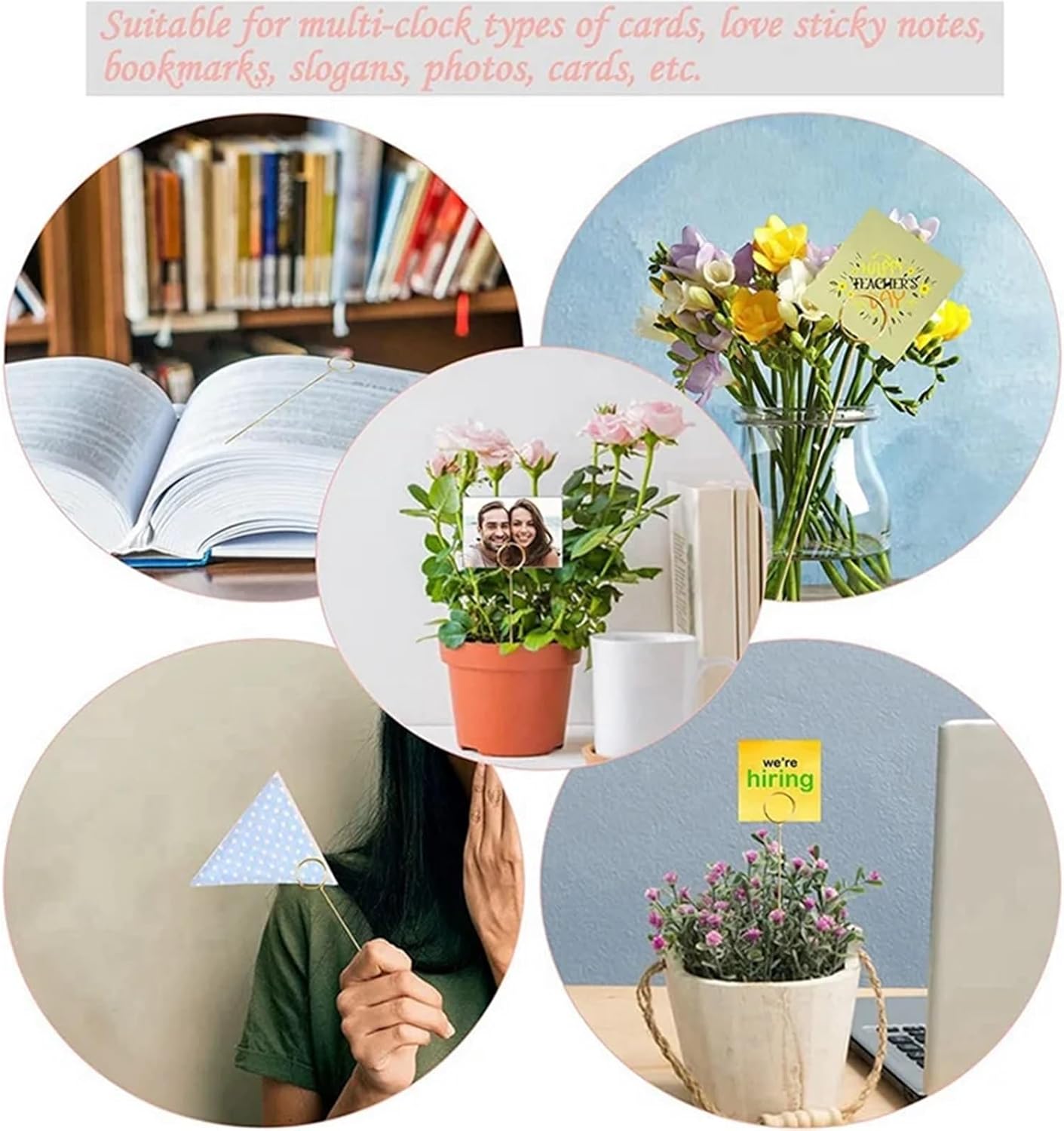 Floral Pick Card Holder 400Pcs Picture Holders, Ring Loop, Photo Clip Holder Flower Card Holder Stick for Wedding Party