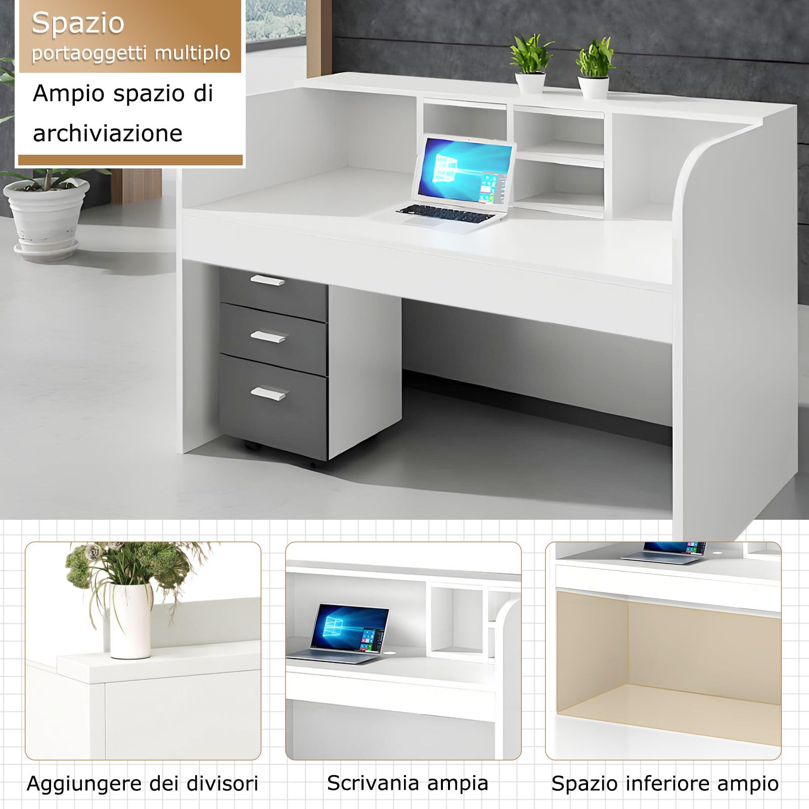 Nowoczesne czarne drewniane biurko recepcyjne 120 x 50 x 110 cm do biur, sklepów, salonów - współczesny design stylowe meble recepcyjne idealne dla firm