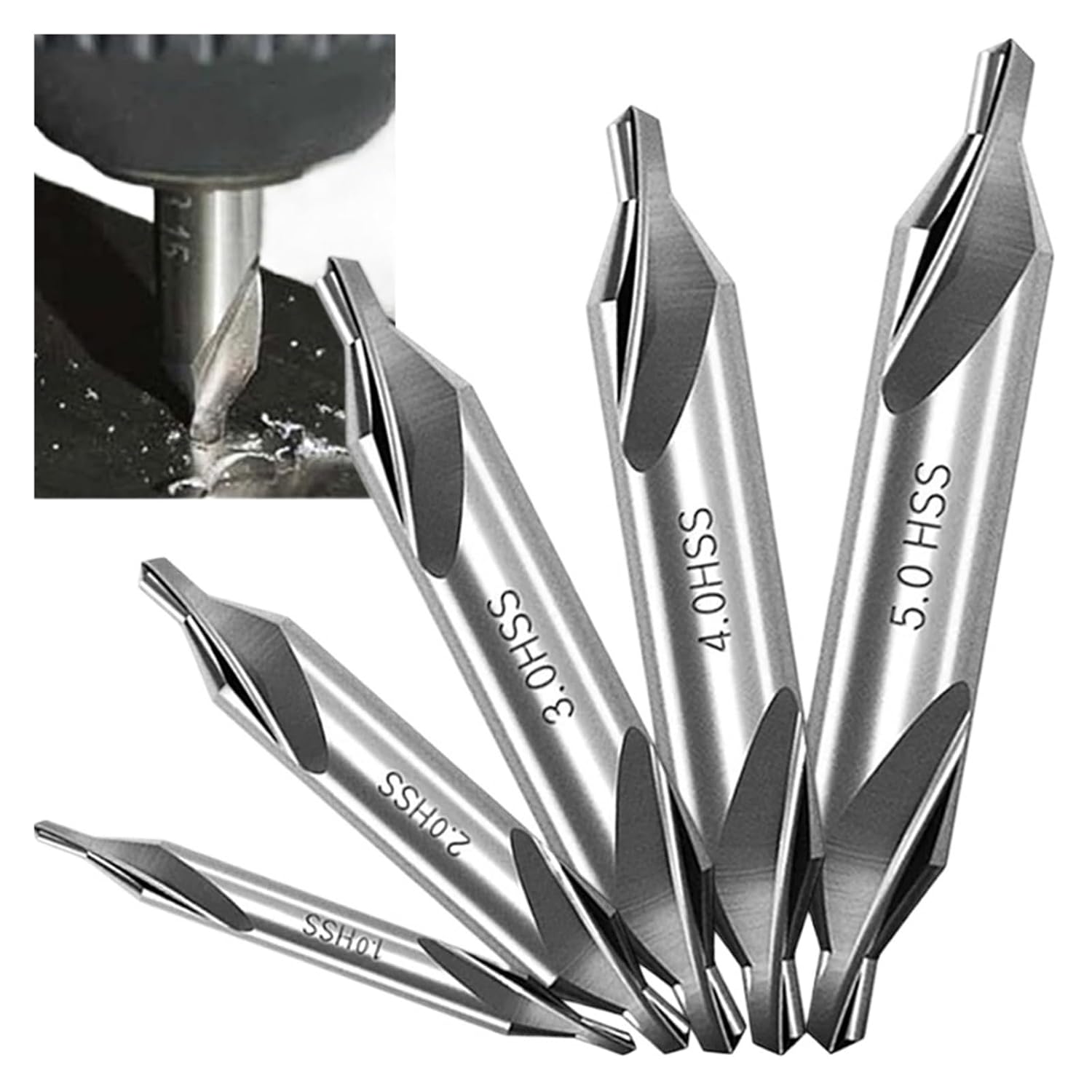 Centre Drill 1/2/3/4/5mm HSS Combined Center Drill Bits 60-Degree Countersinks Angle Centering Bit(Type-5.0)