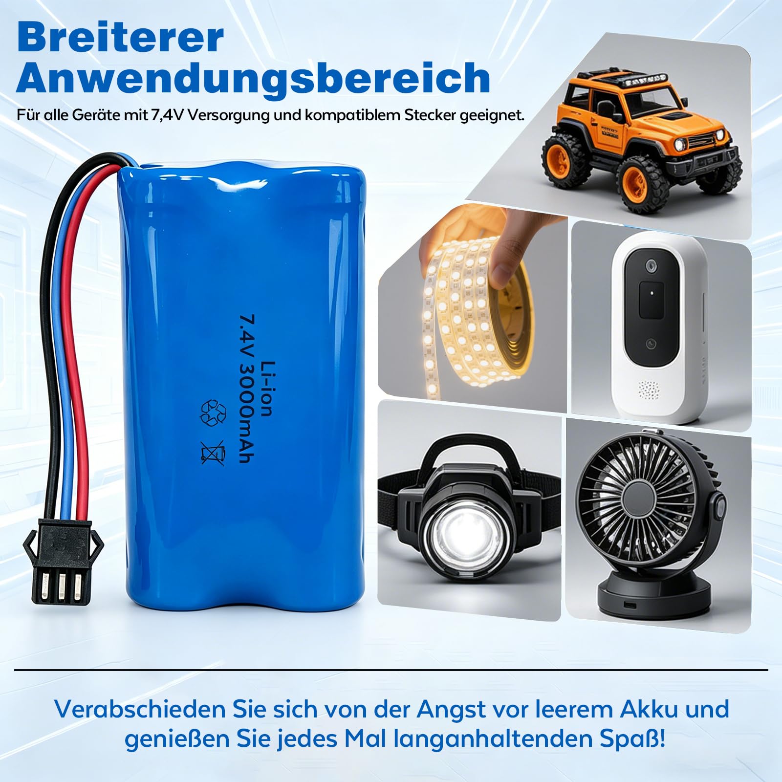 Batería de iones de litio de 7,4 V, batería de iones de litio recargable con enchufe SM-3P y cable de carga - Batería de iones de litio para vehículos controlados por radio, coches de acrobacia