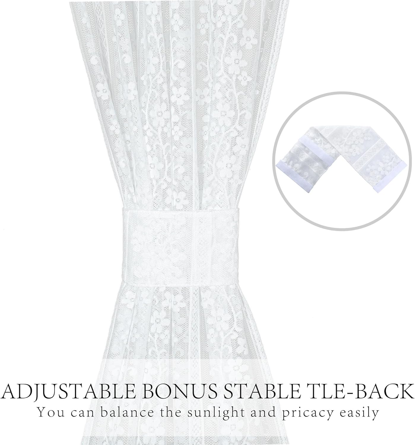 French Door Curtain White Flower Knitted Textured Curtains 72 Inch Long Lace Semi Sheer Sidelight Curtain Panel for Siding Glass Patio Front Door Tieback Included, 2 Pieces