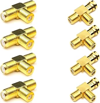 8 Pack F Type Splitter, 3 Way F Coax Connector, F Male to Female Connectors, Compatible with Comcast, Time Warner, Cable TV, Satellite, HDTV, VCR, DVD, Modem