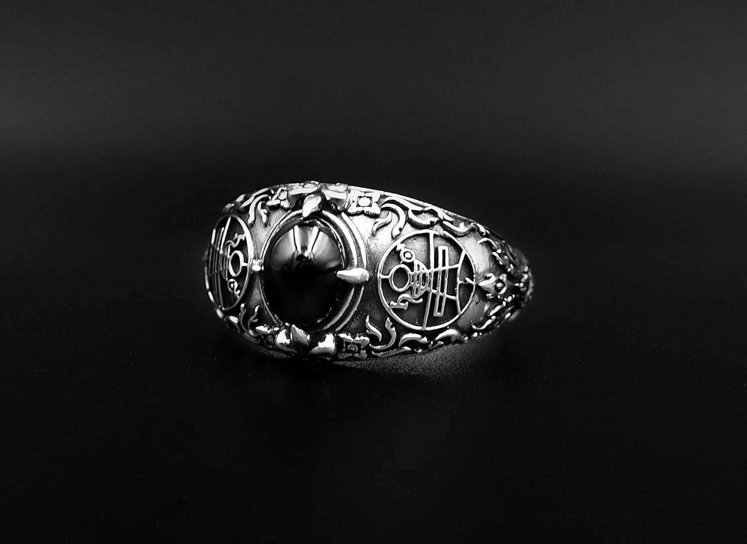 Onyx Secret Seal Of King Solomon Ring for Women's and Men's Ring 925 Sterling Silver Size 6-15
