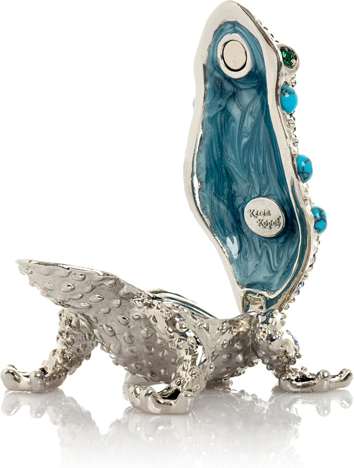 Keren Kopal Silver Frog with Turquoise Gemstones Trinket Box Decorated with Crystals Handcrafted