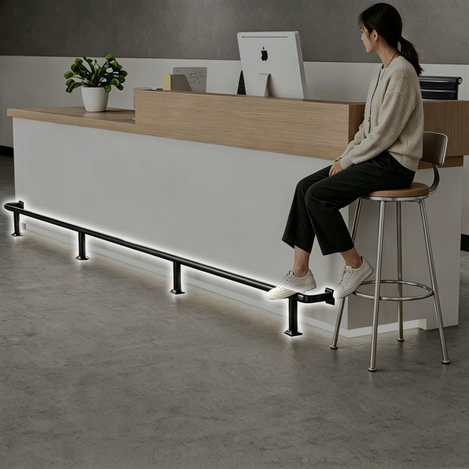 HDYZJQ Metal Bar Foot Rail, Combination Wall & Floor Mount Foot Rest Rail for Kitchen Island/Dining Table, Modular Under Counter Foot Rest Tubing Railing(Black,200cm/6.6ft)
