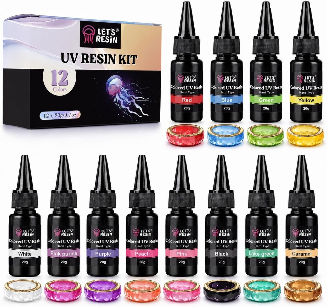 LET'S RESIN UV Resin Kit, 12 Colors Clear Colored UV Resin(20g Each)