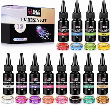 LETS RESIN UV Resin Kit, 12 Colors Clear Colored UV Resin20g Each