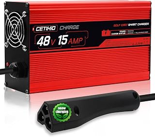 Portable 48 Volt 15 Amp Battery Charger for Golf Cart EZGO RXV&TXT with Plug 3 Prong Connector, 4-6 Hour Full Charge, 16FT Power Cable, Multi-Protection Keeping Safe, Only for Lead-Acid Batteries