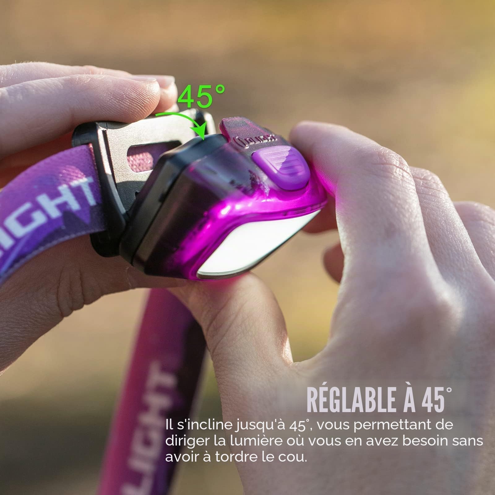 OLIGHT H05 Lite Lampe frontale LED, lampe frontale légère à 5 modes avec bandeau réglable, alimentée par 2 piles AAA, équitation (rose)
