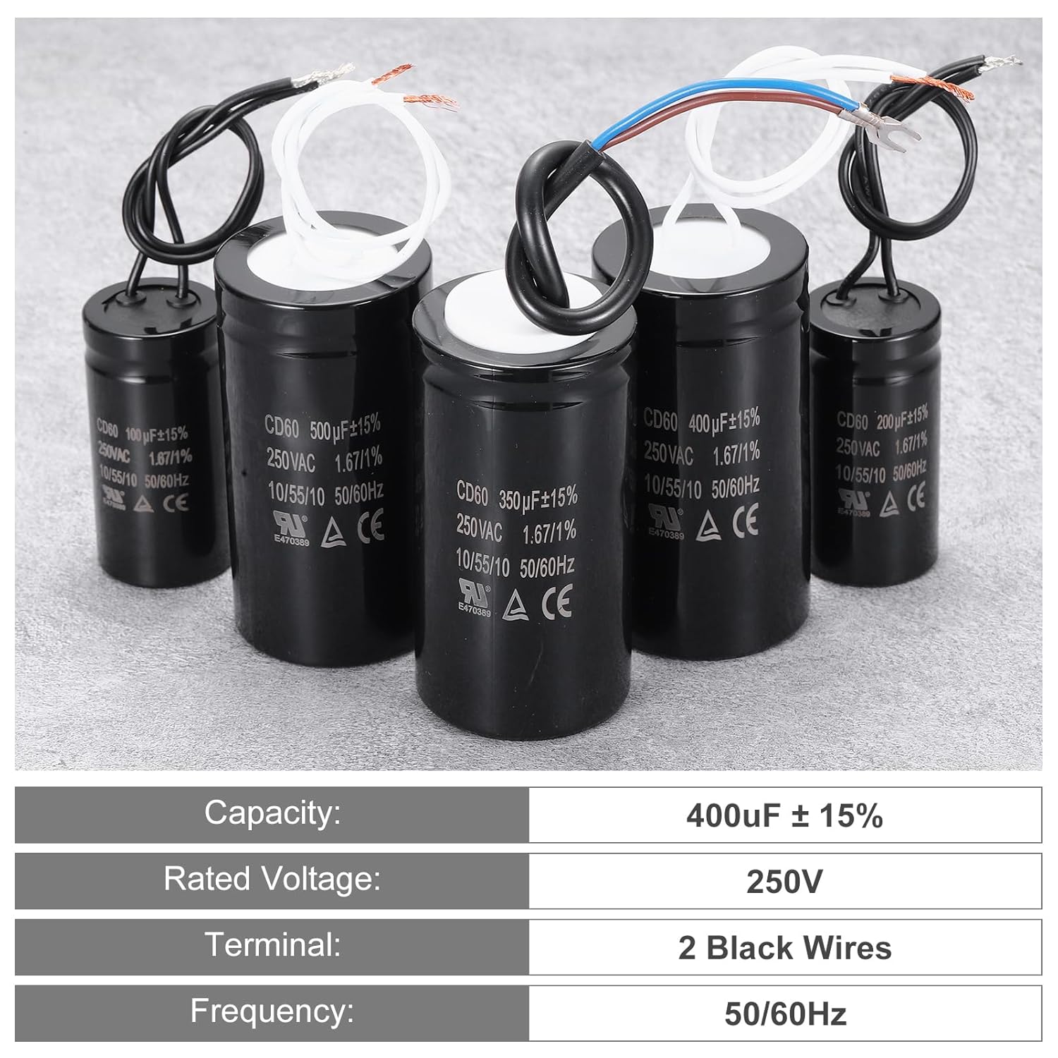 MECCANIXITY 2 Pcs CD60 Run Capacitor, 400uF 250VAC 50/60Hz CD60 Motor Starting Capacitor for Washing Machine, Air Compressor, Refrigerator, Black