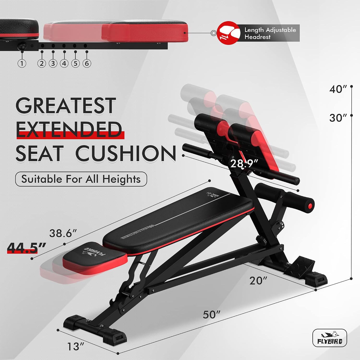FLYBIRD Workout Bench, Multi-Functional Adjustable Weight Bench for Full Body Workout, Roman Chair for Hyper Back Extension, Flat/Decline Bench with Handle, Sit up, Abdomen core and Comprehensive Glute Training