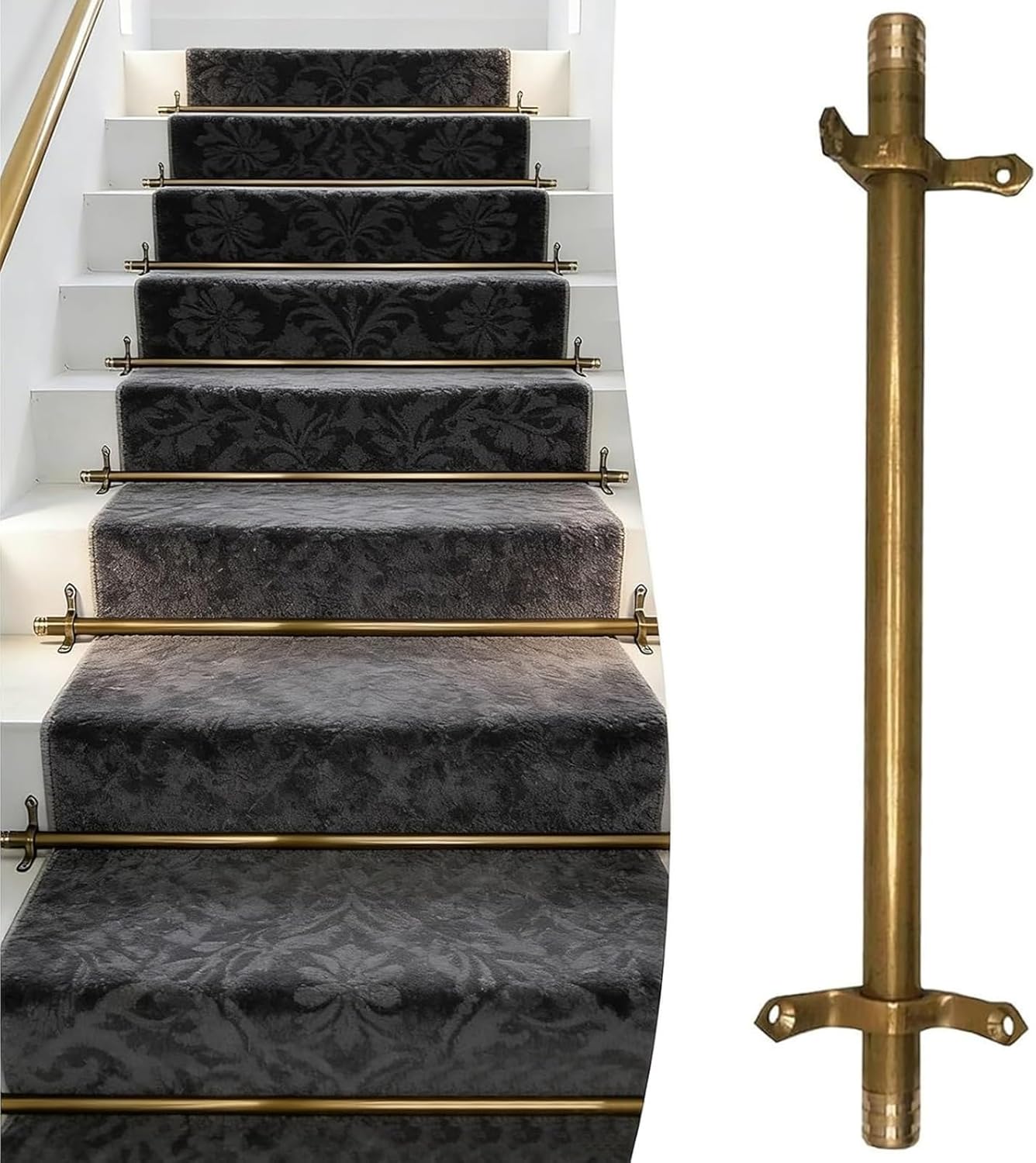 3-16 Pcs Brass Stair Carpet Rods Set, Secure Gold Tubular Rug Rods for Indoor Staircases, Easy Install Brackets for Home, Restaurants & Theaters