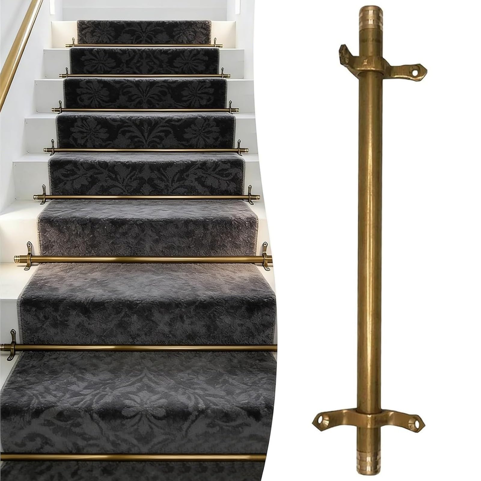 asdchZen Stair Carpet Rod,Brass Stair Carpet Rods Set, 48In Gold Indoor Rug Holders, Easy Install Brackets For Secure Stair Runners, Ideal For Home, Restaurants, Theaters,13pcs-122cm(48in)