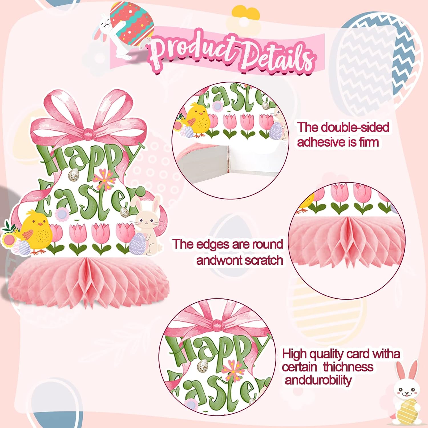 Tarklanda 9Pcs Easter Honeycomb Centerpieces Party Decorations,Happy Easter Bunny Easter Egg Centerpieces 3D Table Honeycomb for Spring Easter Rabbit Photo Prop Party Supplies