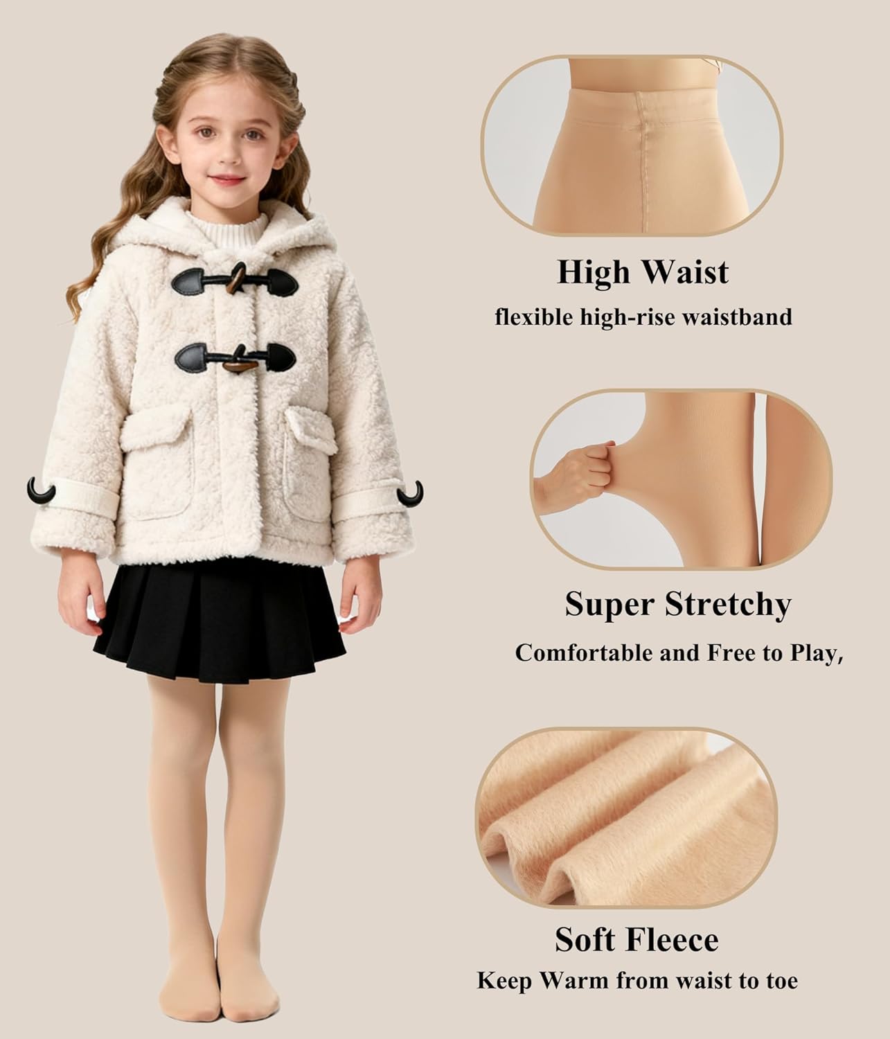 HeyUU Girls Winter Warm Fleece Lined Tights, Soft Thermal Dance Tights for Kids - Image 2