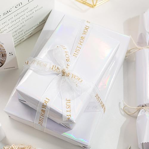 Miniatura 5 de Homeral Rollo de papel de regalo metálico, 46.8 pies cuadrados (17 pulgadas x 32.8 pies), color blanco sólido para Navidad, cumpleaños, vacaciones,