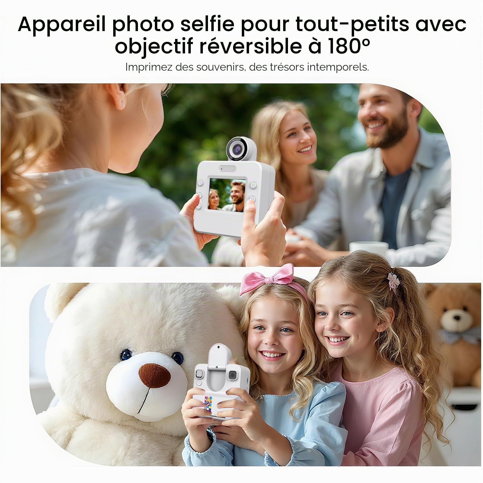 Appareil Photo Instantané Enfant, 2.4" Grand Écran 48MP 1080P HD Appareil Photo Numérique Enfant avec Carte 32GB et Papier Photo Imprimé, Cadeau pour Filles Garçons 3-12 Ans,Violet