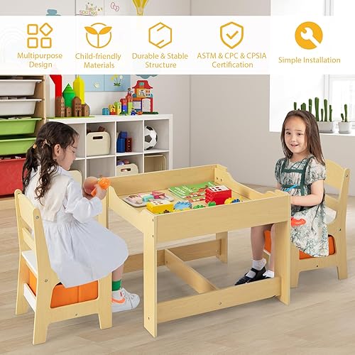 Miniatura 3 de Costzon - Juego de mesa y 2 sillas para niños mesa de actividades y juegos Gris y blanco, Naranja &amp; Natural, Rosa/Rebel Fun.
