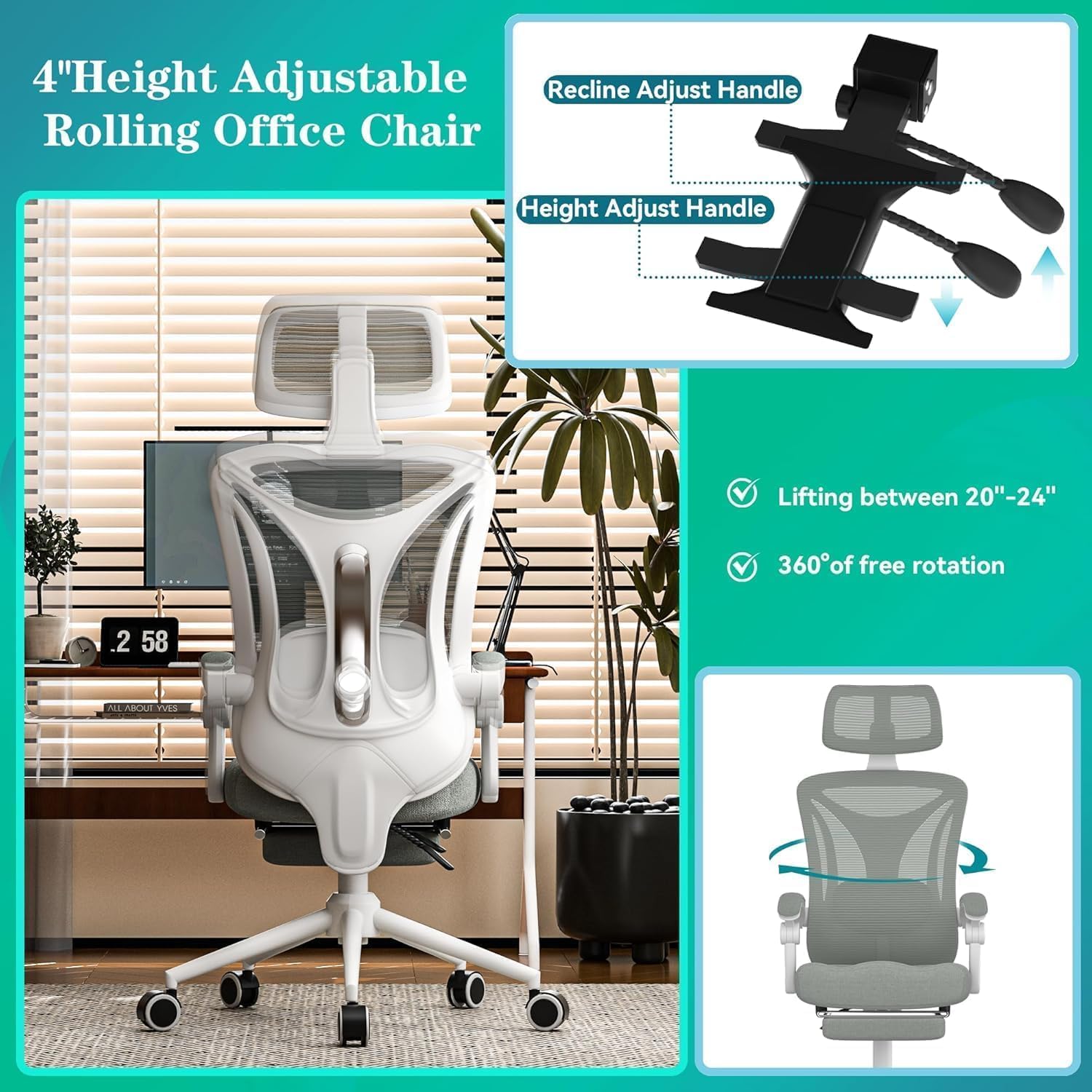 Chair armrests showing height adjustment and pivot functionality