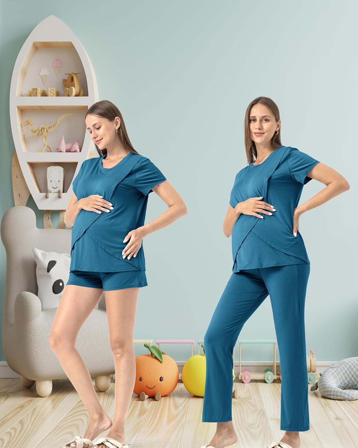 Rnxrbb 3 Piece Postpartum Nursing Pajamas Set Casual Soft Maternity Breastfeeding Pjs Sleepwear Loungewear Clothes Layer