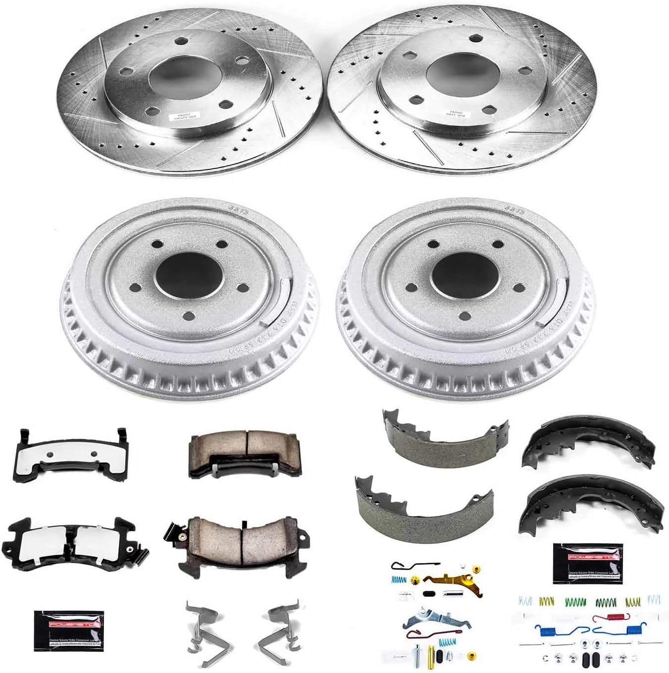 PowerStop Front & Rear Brake Kit For Chevrolet S10 1983-91 |S10 Blazer 1986-91 |GMC S15 1985-90 - Truck & Tow Carbon Fiber Ceramic Brake Pads + Drilled & Slotted Rotors Upgrade, K15050DK-36