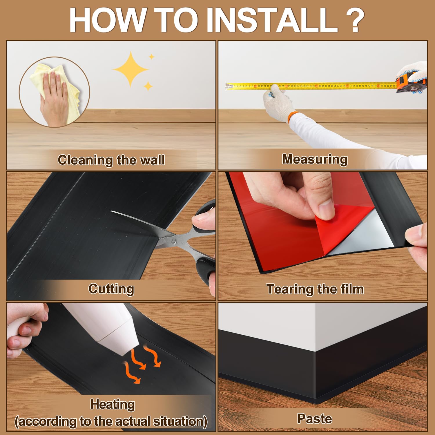 Fuairmee Vinyl Baseboard Molding - 5 Inch(W) x 20 Feet(L) Peel and Stick Rubber Wall Trim Molding, Self-Adhesive Vinyl Wall Base Cove Base Crease Design for Covering The Corner Crevices (Black)