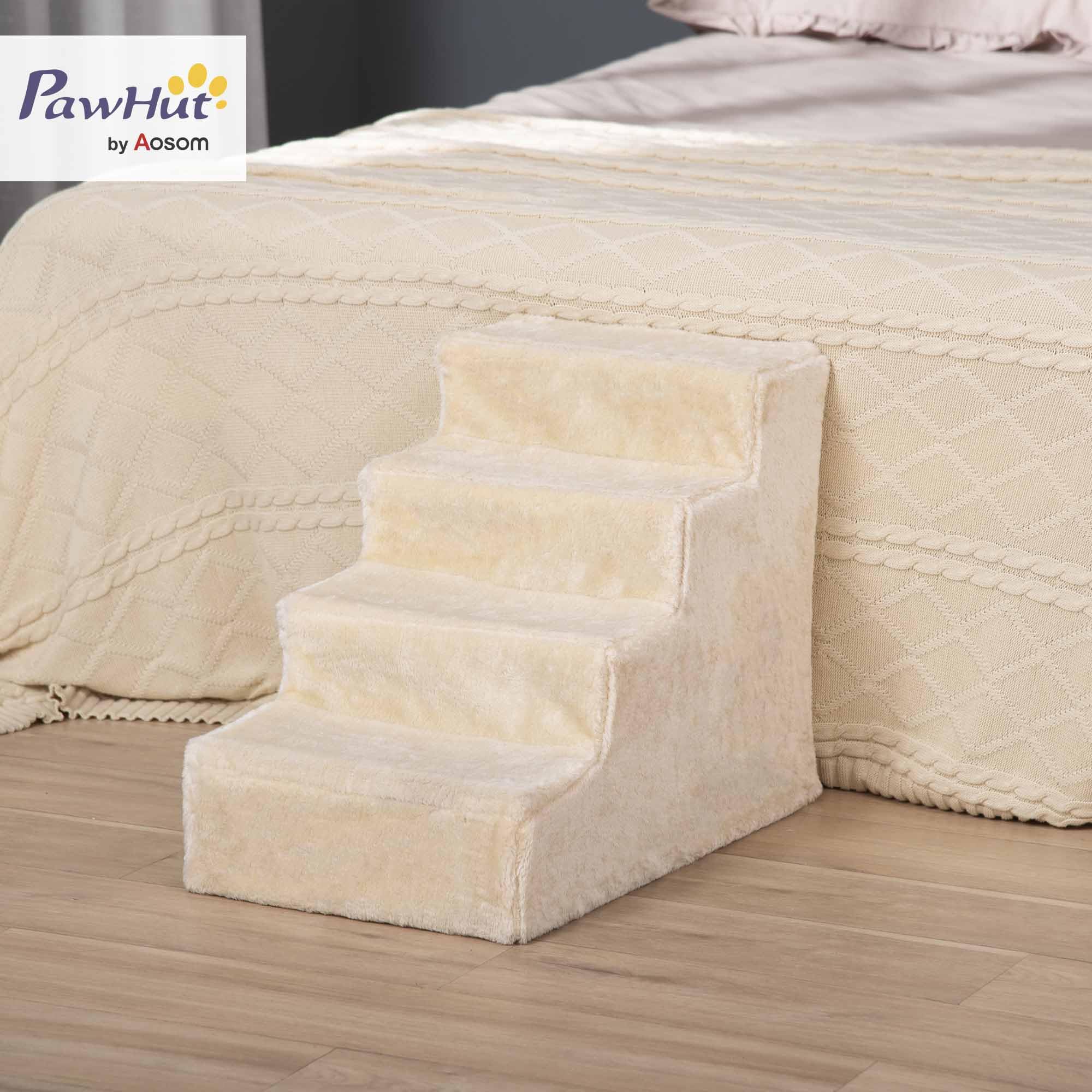 PawHut Escalier pour Chien à 4 Marches, Escalier pour Chat, Échelle Antidérapante pour Animaux de Compagnie, Housse Amovible et Lavable, 60 x 35 x 44 cm, Beige