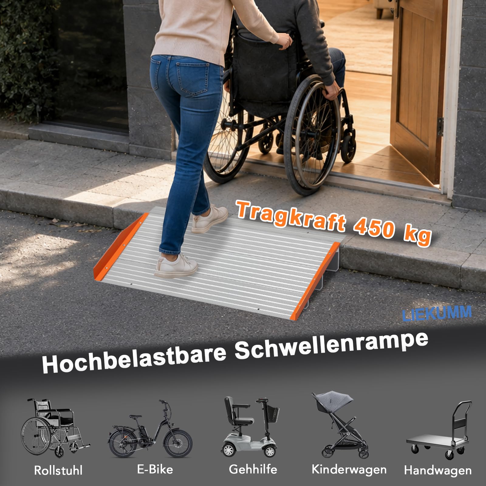 LIEKUMM Rampe de Seuil pour Fauteuil Roulant 5 cm, Capacité Max. 450 kg