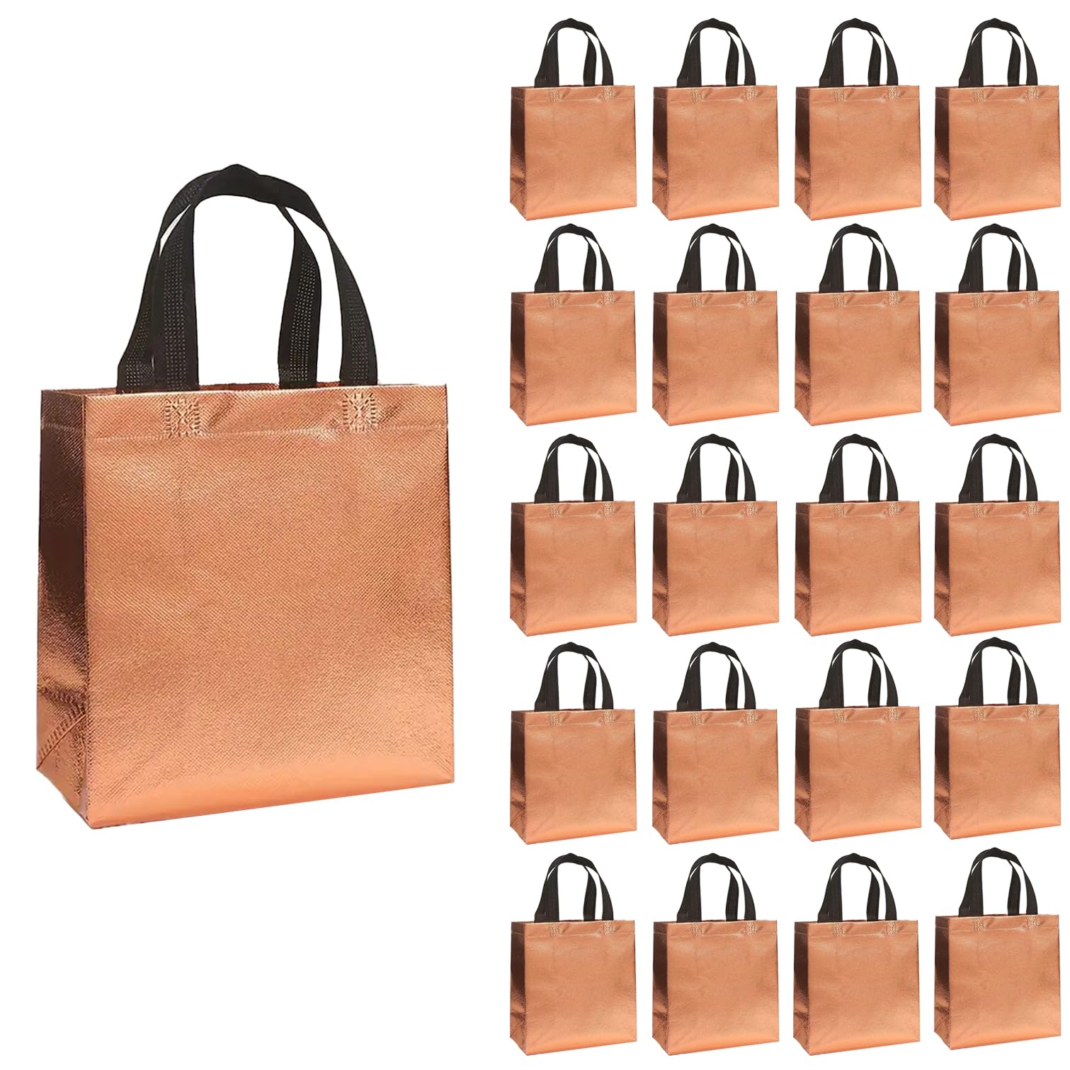 Anbali 20 Pcs Metallic Laminated Non-Woven Reusable Gift Bags for Shopping, Wedding and Packing | Glossy Return gift Bags | Medium Size Eco friendly gift carry bag | (copper, Pack of 20)