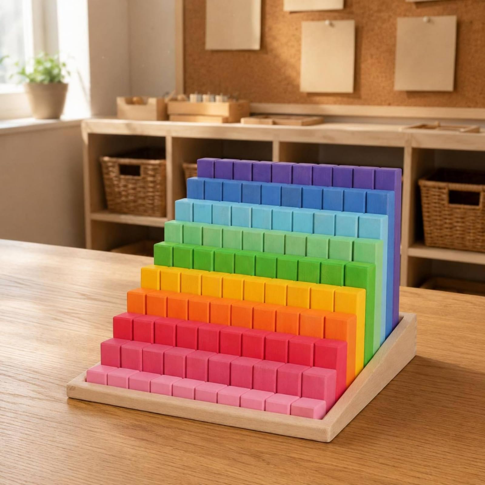 Amagogo Jeu Éducatif Blocs en Bois avec Base Rectangulaire Inclinée et Pièces Dégradées pour Apprentissage s Hauteurs avec Construction Robuste pour Développer l'Attention et