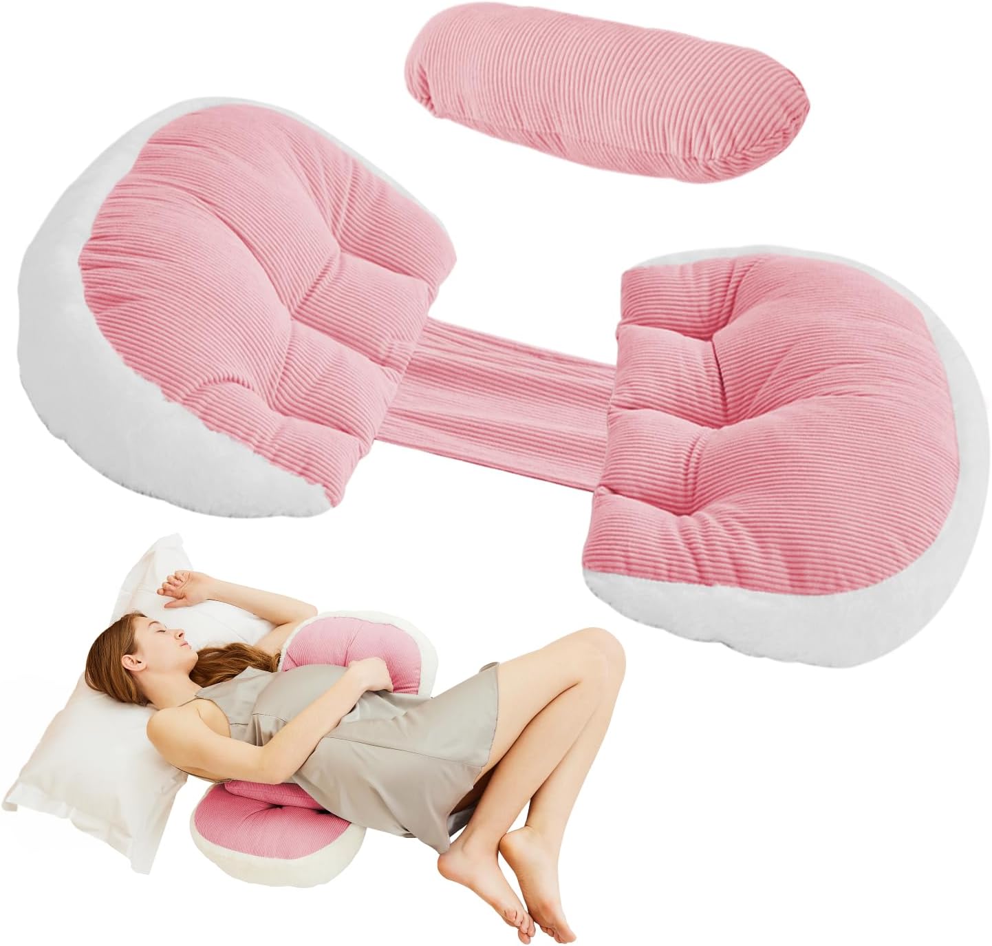 Pregnancy Pillow for Sleeping, Faux Fur Luxury Maternity Pillow, Support for Back, Legs, Belly, HIPS,Pink