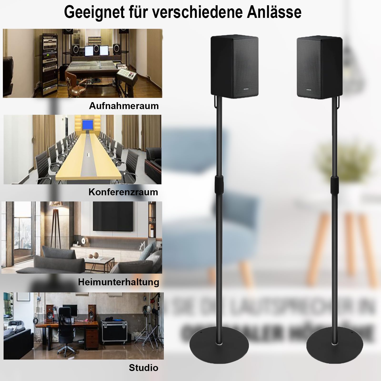 Lautsprecherständer Höhenverstellbar für Lautsprecher bis zu 73-140 cm Boxenständer,2er-Set Bodenständer kabelgebundenefür Satelliten bis zu 5KG，Integriertes Kabelmanagement