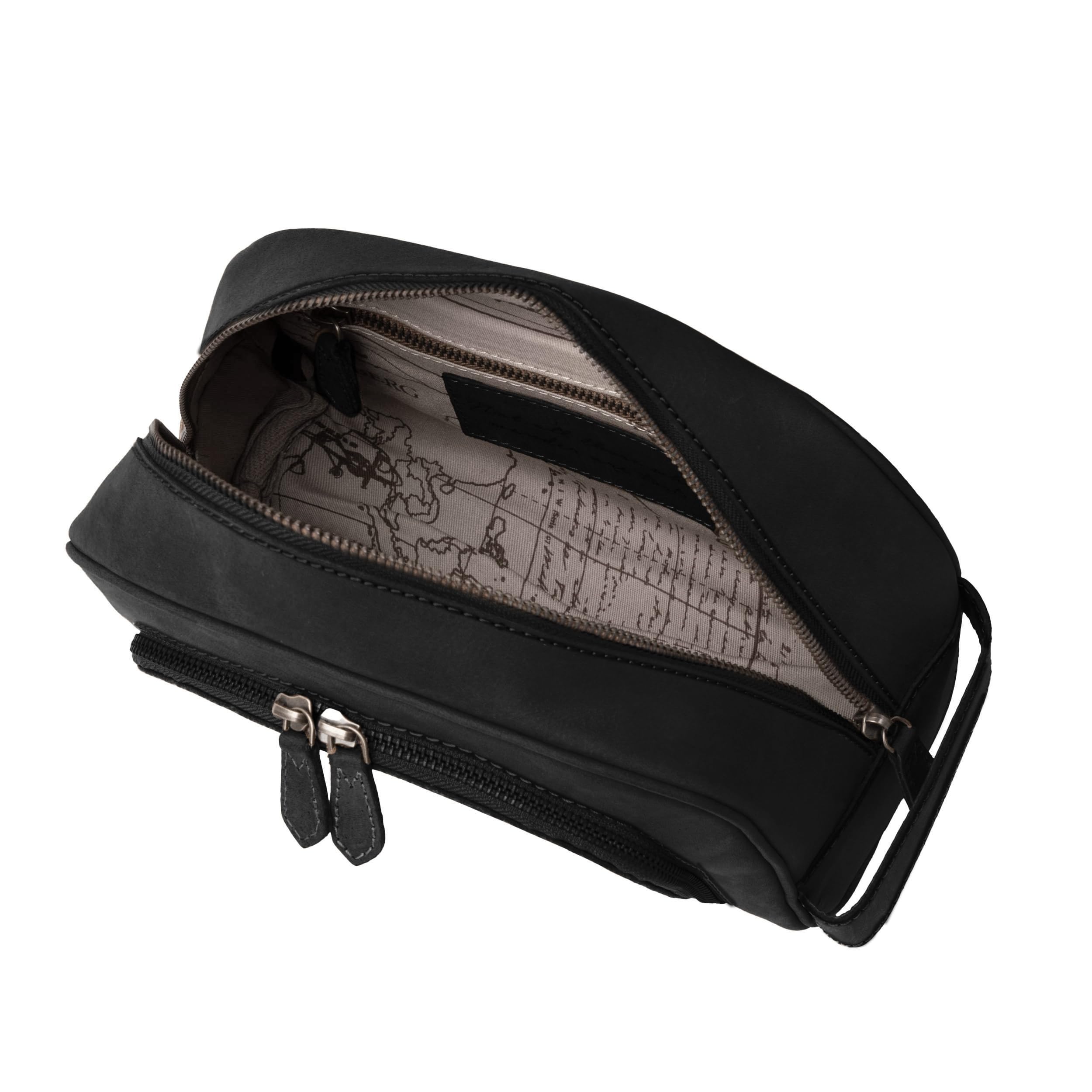 DRAKENSBERG Trousse de toilette en cuir pour homme « Ben » - Trousse de voyage classique avec de nombreux compartiments, vintage, faite à la main, 5 l, Noir vintage